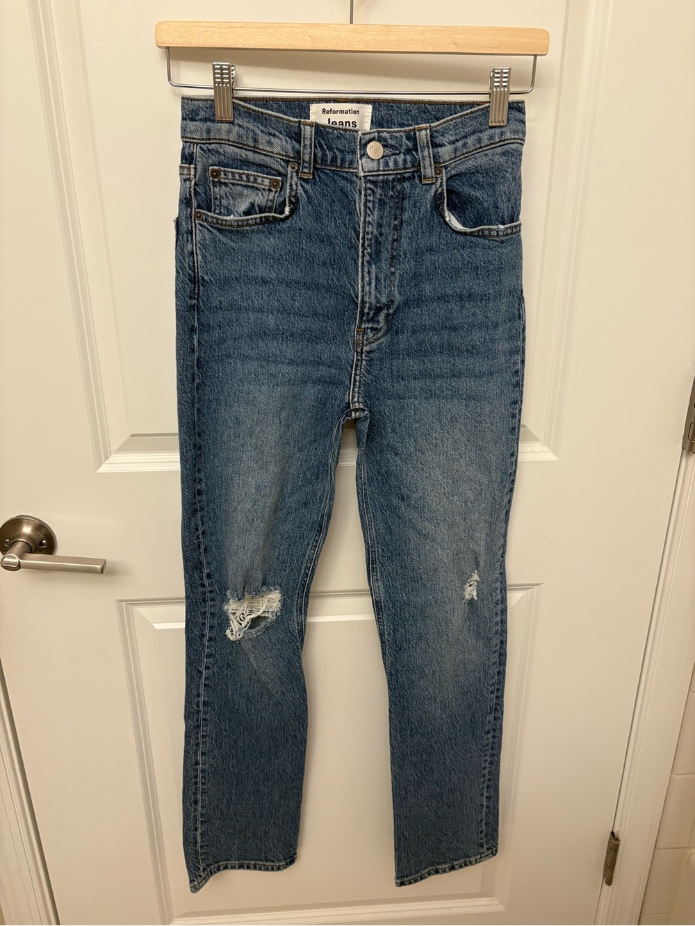 Reformation Palermo Destroyed High Rise Straight Jeans Size 26